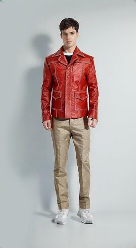 Vearfit Men's Fight Club Movie Black and Red Real Real Leather Screeta in Kuwait