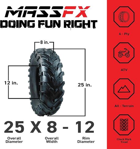 مجموعة من 4 إطارات ATV /UTV جديدة 2 من 25 × 8-12 الأمامي و 2 من 25x10-12 الخلفية /6PR P377 in Kuwait