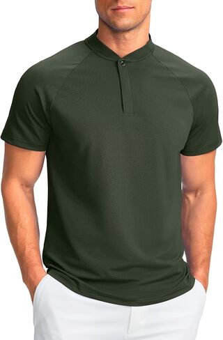 Viodia Mens Golf Shirts Henley Collarless Quick Dry Summer Shirt Casual Short Sleeve Moisture Wicking Polo T Shirts in Saudi Arabia