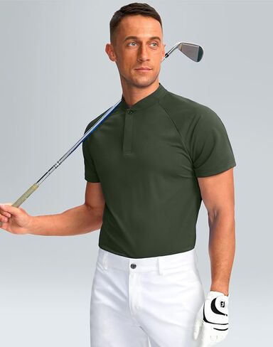 Viodia Mens Golf Shirts Henley Collarless Quick Dry Summer Shirt Casual Short Sleeve Moisture Wicking Polo T Shirts in Saudi Arabia