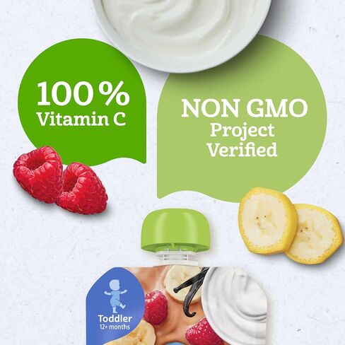 Gerber Purees Organic Banana Raspberry Yogurt Vanilla Toddler Baby Food Pouches, 3.5 oz in Saudi Arabia