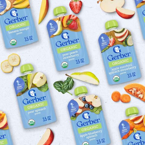Gerber Purees Organic Banana Raspberry Yogurt Vanilla Toddler Baby Food Pouches, 3.5 oz in Saudi Arabia