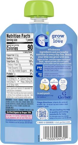 Gerber Purees Organic Banana Raspberry Yogurt Vanilla Toddler Baby Food Pouches, 3.5 oz in Saudi Arabia
