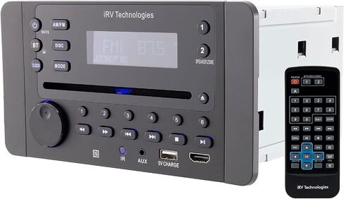 ستيريو السيارة مع بلوتوث، تقنية IRV iRV63 المنطقة المستقلة 3 مستقبل صوت السيارة اللاسلكي، يدعم HDMI ARC، APP، صوت ستيريو رقمي، A&FM، DVD، MP4، CEC، NFC، الساعة، 3 مناطق نظام ستيريو RV مثبت على الحائط in Kuwait