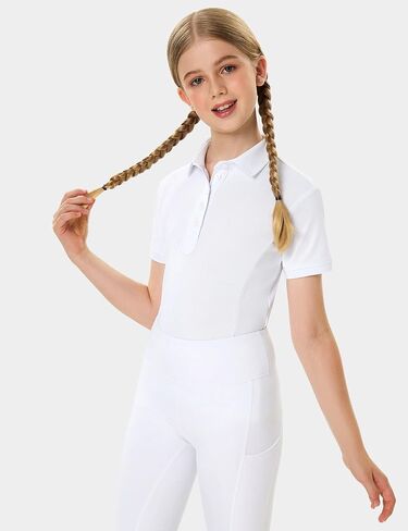 FitsT4 Sports Girls Equestrian Shirt Short Sleeve Horse Riding Polo Shirts Button up Horseback Show Shirt in Kuwait