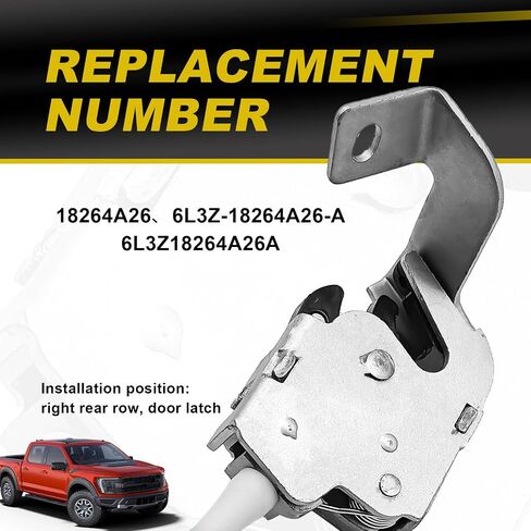 Rear Right Passenger Side Upper Door Latch & Cable Assembly Replacement for 1997-2004 Ford F-150 Heritage/F-250 Extended Cab - Compatible with 6L3Z-18264A26-A, 18264A26 in Saudi Arabia
