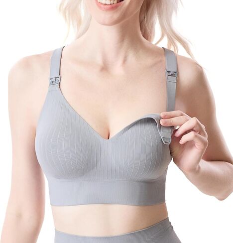 Momcozy Nursing Bras for Breastfeeding, Ribbed Maternity Bra with Racerback, Soft Stretchy Nursing Sports Bra for Yoga in Saudi Arabia