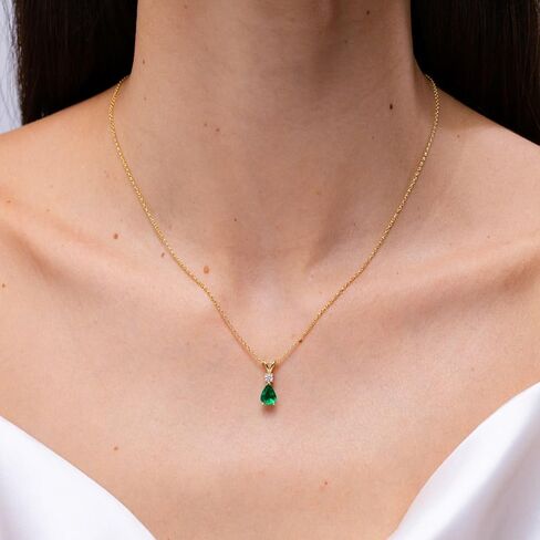 Angara Sterling Silver Emerald Diamond Teardrop Pendant with 18" Chain (6x4mm Pear shape 0.35 cttw. Emerald) in Kuwait