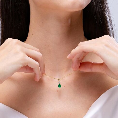 Angara Sterling Silver Emerald Diamond Teardrop Pendant with 18" Chain (6x4mm Pear shape 0.35 cttw. Emerald) in Kuwait