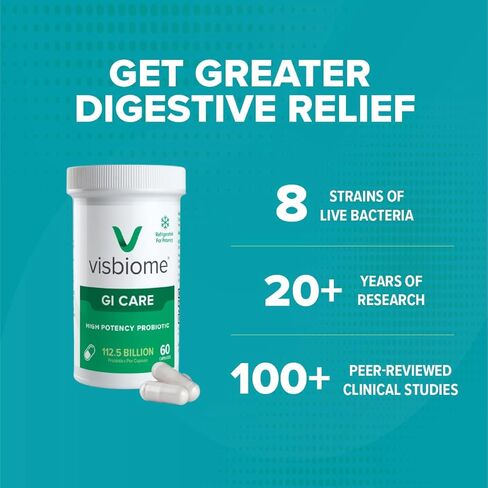 Visbiome® GI Care - بروبيوتيك عالي الفاعلية - 112.5 مليار CFU البروبيوتيك المباشر ، صياغة De Simone الأصلية ، المصنوعة في الولايات المتحدة الأمريكية ، 60 كبسولة. in Kuwait