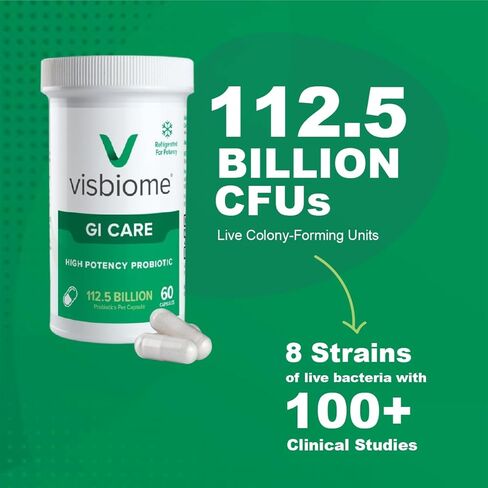 Visbiome® GI Care - بروبيوتيك عالي الفاعلية - 112.5 مليار CFU البروبيوتيك المباشر ، صياغة De Simone الأصلية ، المصنوعة في الولايات المتحدة الأمريكية ، 60 كبسولة. in Kuwait