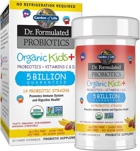 Garden of Life-Dr. Formulated Probiotics Organic Kids-Strawberry Banana-Acidophilus and Probiotic Promotes Immune System,Digestive Health-Gluten,Dairy,Soy-Free,No Sugar Added-Chewables (30 Count) in Saudi Arabia
