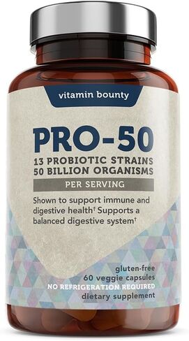 Vitamin Bounty Pro-50 Probiotics for Women Digestive Health | 50 Billion CFU & 13 Strains | SBO Synbiotic Formula Delayed Release Capsule+Prebiotic Greens for Immune Support – for Women & Men | 60cap in Kuwait