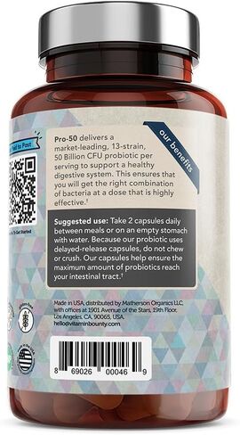 Vitamin Bounty Pro-50 Probiotics for Women Digestive Health | 50 Billion CFU & 13 Strains | SBO Synbiotic Formula Delayed Release Capsule+Prebiotic Greens for Immune Support – for Women & Men | 60cap in Kuwait