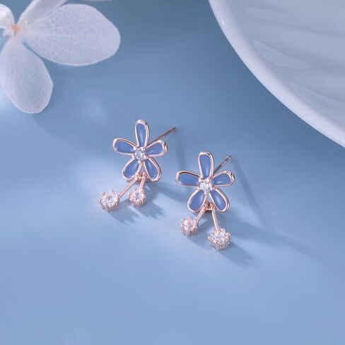 SLUYNZ Solid 925 Sterling Silver Pretty Flowers Earrings Studs for Women Teens Elegant CZ Flowers Studs Earrings in Saudi Arabia