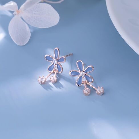 SLUYNZ Solid 925 Sterling Silver Pretty Flowers Earrings Studs for Women Teens Elegant CZ Flowers Studs Earrings in Saudi Arabia