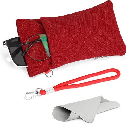 RayLove Double Glasses Case Soft Eyeglass Cases with Cleaning Cloth Squeeze Top Sunglasses Case Glasses Pouch for Women Men in Saudi Arabia