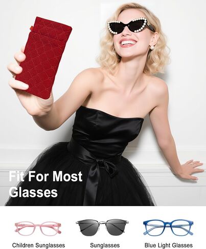 RayLove Double Glasses Case Soft Eyeglass Cases with Cleaning Cloth Squeeze Top Sunglasses Case Glasses Pouch for Women Men in Saudi Arabia