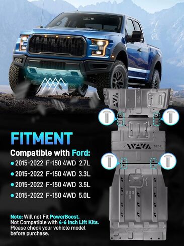 مجموعة ألواح التزلج الكاملة مع لوحة حماية المحرك ونقلها متوافقة مع 2015-2022 Ford F150 4WD 2.7L 3.3L 3.5L 5.0L in Kuwait