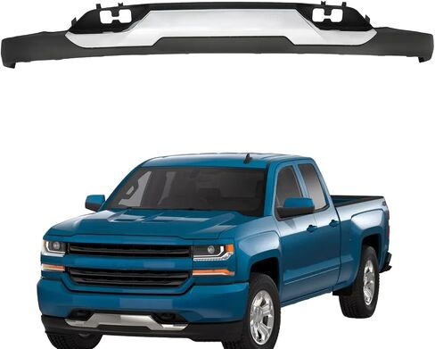 Front Pumper Valance + Chrome Skid Plate متوافق مع Silverado 1500 2016-2019 مع Z71 (ثقوب خطاف السحب مع لوحة التزلج) in Kuwait