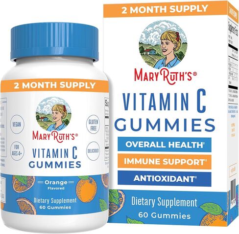 MaryRuth Organics Vegan Vitamin C Gummies | 2 Month Supply | Immune Support Supplement for Adults & Kids | Chewable Vitamin C Gummy Vitamins | Non-GMO | Pectin Based | 60 Count in Saudi Arabia