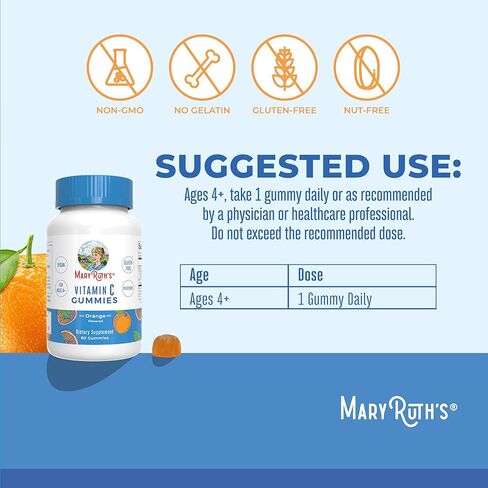 MaryRuth Organics Vegan Vitamin C Gummies | 2 Month Supply | Immune Support Supplement for Adults & Kids | Chewable Vitamin C Gummy Vitamins | Non-GMO | Pectin Based | 60 Count in Saudi Arabia