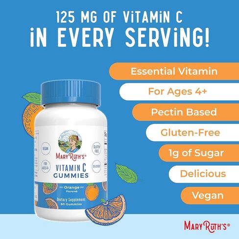 MaryRuth Organics Vegan Vitamin C Gummies | 2 Month Supply | Immune Support Supplement for Adults & Kids | Chewable Vitamin C Gummy Vitamins | Non-GMO | Pectin Based | 60 Count in Saudi Arabia