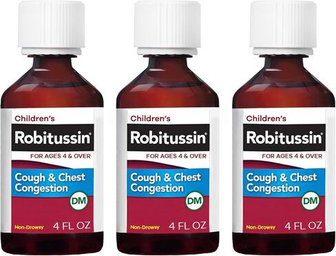 Robitussin Cough and Chest Congestion DM, Children's Cough Medicine, Grape Flavor - 4 Fl Oz x 3 in Kuwait
