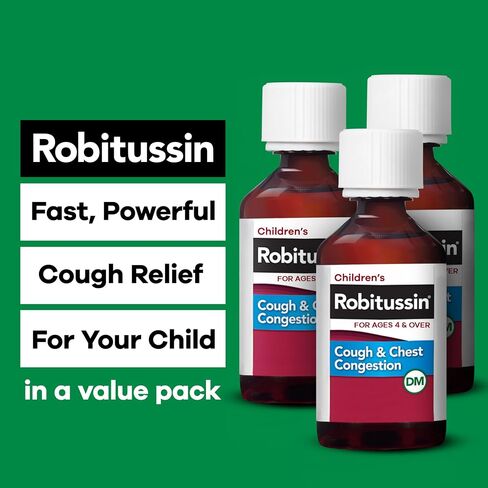 Robitussin Cough and Chest Congestion DM, Children's Cough Medicine, Grape Flavor - 4 Fl Oz x 3 in Kuwait