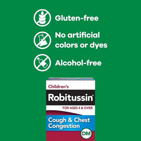 Robitussin Cough and Chest Congestion DM, Children's Cough Medicine, Grape Flavor - 4 Fl Oz x 3 in Kuwait