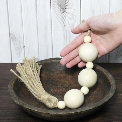 2PCS Farmhouse Decor Wooden Bead with Tassels Rustic Boho Minimalist Home Accent Country Decoration Beads for Door Knob Wall Hanging Living Room Decor, Natural in Saudi Arabia