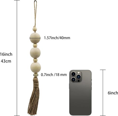 2PCS Farmhouse Decor Wooden Bead with Tassels Rustic Boho Minimalist Home Accent Country Decoration Beads for Door Knob Wall Hanging Living Room Decor, Natural in Saudi Arabia