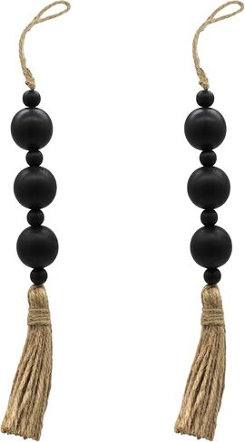 2PCS Farmhouse Decor Wooden Bead with Tassels Rustic Boho Minimalist Home Accent Country Decoration Beads for Door Knob Wall Hanging Living Room Decor, Natural in Saudi Arabia