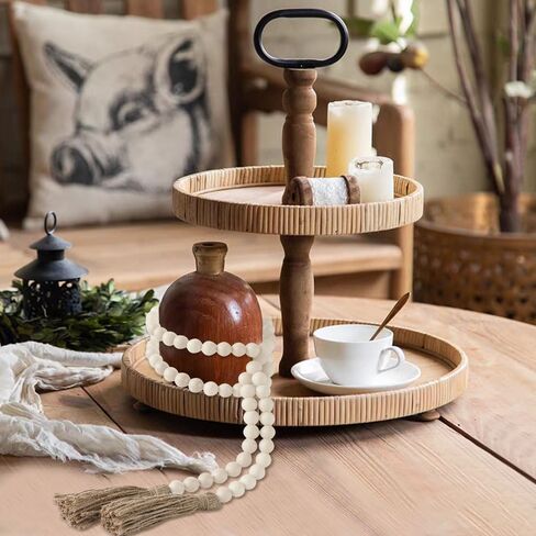 Wood Bead Garland 58 Inch Nature Wooden Beads for Boho Farmhouse Table Home Decor with Tassel, Wooden Prayer Bead, Rustic Country Boho Wall Hanging Decor for Kitchen Modern Living Room Tray Vase Shelf in Saudi Arabia