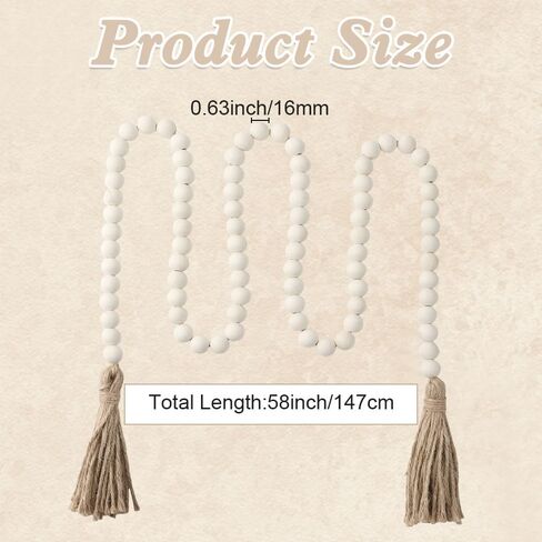 Wood Bead Garland 58 Inch Nature Wooden Beads for Boho Farmhouse Table Home Decor with Tassel, Wooden Prayer Bead, Rustic Country Boho Wall Hanging Decor for Kitchen Modern Living Room Tray Vase Shelf in Saudi Arabia