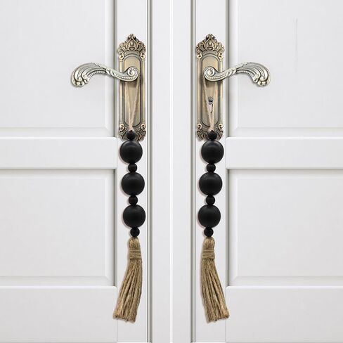 2PCS Farmhouse Decor Wooden Bead with Tassels Rustic Boho Minimalist Home Accent Country Decoration Beads for Door Knob Wall Hanging Living Room Decor, Natural in Saudi Arabia