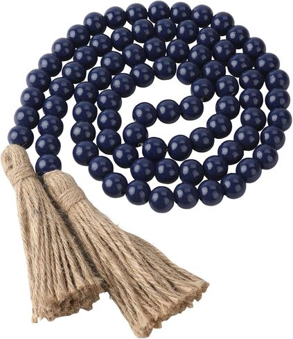 Wood Bead Garland 58 Inch Nature Wooden Beads for Boho Farmhouse Table Home Decor with Tassel, Wooden Prayer Bead, Rustic Country Boho Wall Hanging Decor for Kitchen Modern Living Room Tray Vase Shelf in Saudi Arabia