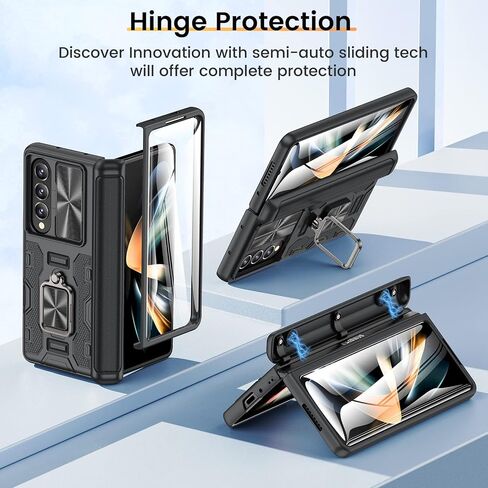 حافظة VEGO لهاتف Samsung Z Fold 5، حافظة Galaxy Z Fold 5 مع غطاء كاميرا منزلق وواقي شاشة مدمج 360 درجة حافظة حماية من السقوط لهاتف Samsung Galaxy Z Fold 5 5G 2023 - أسود in Kuwait