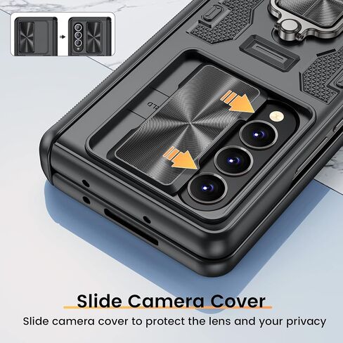 حافظة VEGO لهاتف Samsung Z Fold 5، حافظة Galaxy Z Fold 5 مع غطاء كاميرا منزلق وواقي شاشة مدمج 360 درجة حافظة حماية من السقوط لهاتف Samsung Galaxy Z Fold 5 5G 2023 - أسود in Kuwait