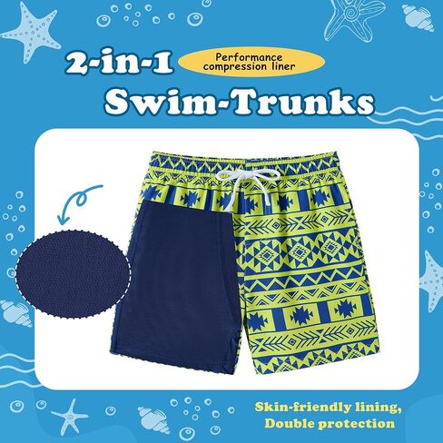 UMELOK Boys Swim Trunks with Compression Liner Toddler Bathing Suit in Kuwait