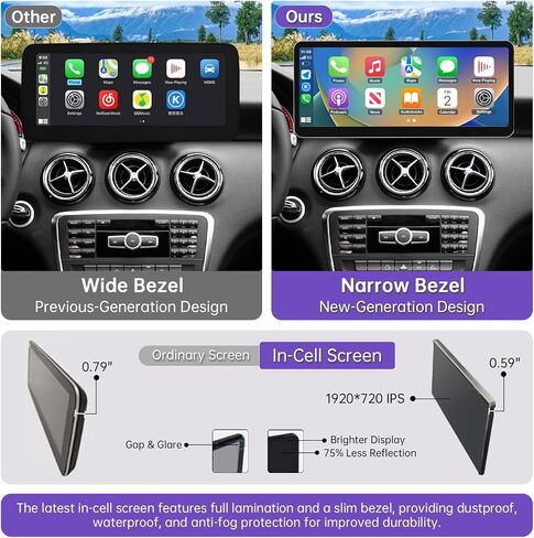NINETOM 2025 تم ترقيته 12.3 "شاشة اللمسات الشاشة اللاسلكية Ultra-Narrow Carplay Android Auto متوافق مع Mercedes-Benz GLA/CLA/A -Lass C117/X117/X156 (2013-2015) ، لنظام NTG 4.5/4.7 in Saudi Arabia