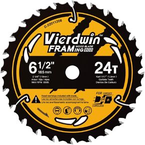 شفرة منشار دائرية ذات تأطير سريع 6-1/2 بوصة 24T ATB مع عمود 5/8 بوصة لقطع الخشب مع طلاء... in Kuwait