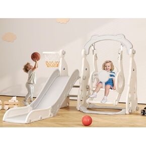 Toddler Slide Set, 5 in 1 Indoor Slide Playgrounds for Toddlers 1-3 Bus Playhouse Outdoor Slide Freestanding Playset with Basketball Hoop Climber Toddler Playground in Kuwait