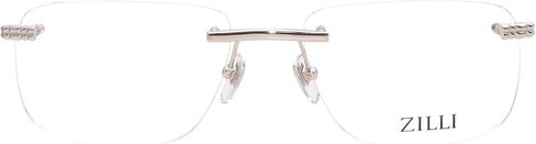 ZI60067 C02 Eyeglasses Men's Shiny Silver Rimless Rectangle Shape 58mm in Saudi Arabia