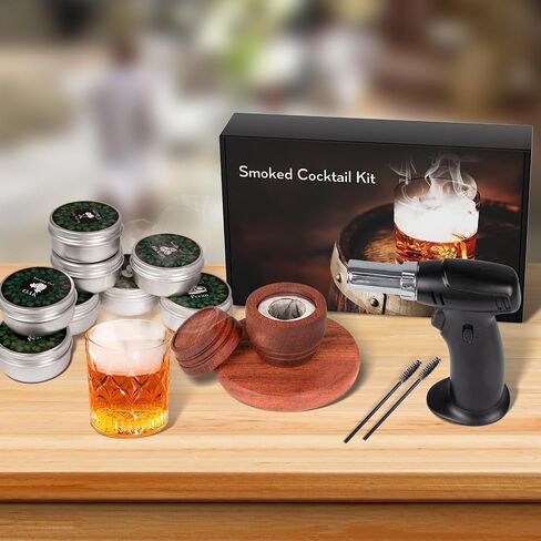 Drink Smoker Kit With Torch – 8 Flavors Wood Chips – Cocktail Smoker Infuser Kit Old Fashioned Smoker Kit Birthday Bourbon Whiskey Gifts for Men, Dad, Husband (Without Butane) in Saudi Arabia