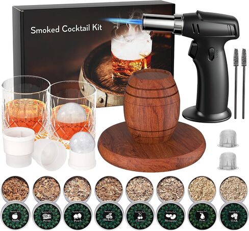 Drink Smoker Kit With Torch – 8 Flavors Wood Chips – Cocktail Smoker Infuser Kit Old Fashioned Smoker Kit Birthday Bourbon Whiskey Gifts for Men, Dad, Husband (Without Butane) in Saudi Arabia