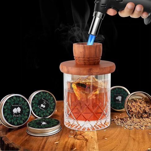 Drink Smoker Kit With Torch – 8 Flavors Wood Chips – Cocktail Smoker Infuser Kit Old Fashioned Smoker Kit Birthday Bourbon Whiskey Gifts for Men, Dad, Husband (Without Butane) in Saudi Arabia