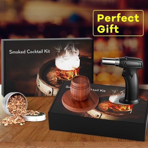 Drink Smoker Kit With Torch – 8 Flavors Wood Chips – Cocktail Smoker Infuser Kit Old Fashioned Smoker Kit Birthday Bourbon Whiskey Gifts for Men, Dad, Husband (Without Butane) in Saudi Arabia