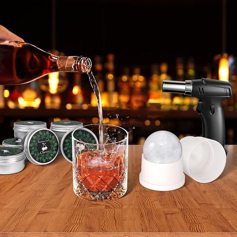 Drink Smoker Kit With Torch – 8 Flavors Wood Chips – Cocktail Smoker Infuser Kit Old Fashioned Smoker Kit Birthday Bourbon Whiskey Gifts for Men, Dad, Husband (Without Butane) in Saudi Arabia