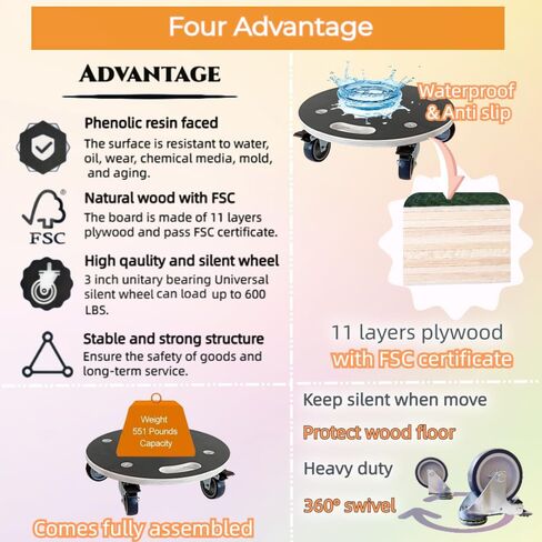 Furniture Dolly Furniture Movers Equilateral Tri-Dolly Wood Platform Dolly 4 Pack, 300 lbs Load Capacity Per Set Heavy Duty Wood Furniture Dolly, Multifunctional Movers Carrier with 3 Wheels in Saudi Arabia